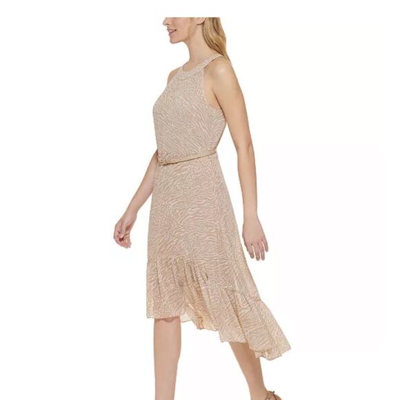 Tommy Hilfiger Women's High Low Tan Cream Flowy Halter Dress Size 6 NWD FLAW - Picture 6 of 9